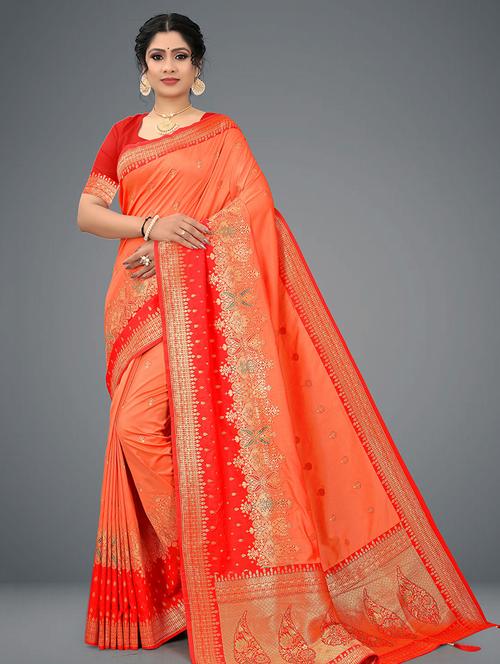 orange self design saree with blouse - 19413942 - Very Small Image - 1