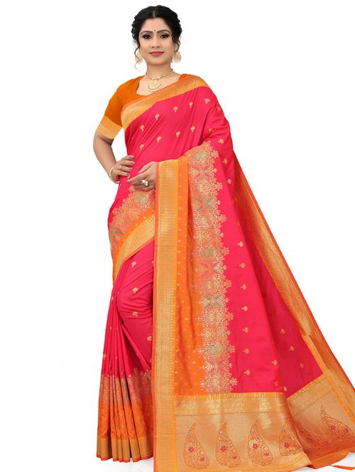 pink self design saree - 19413950 - Very Small Image - 1
