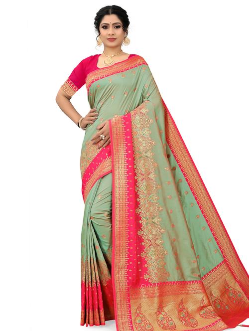 multi colored self design saree with blouse - 19413952 - Very Small Image - 1