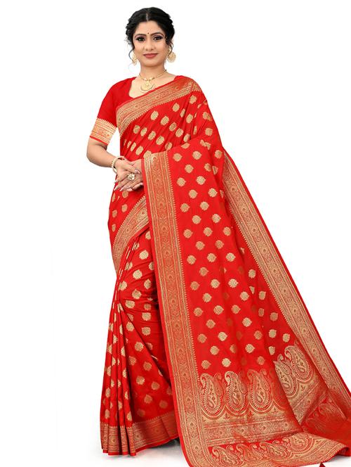 orange self design saree with blouse - 19413966 - Very Small Image - 1