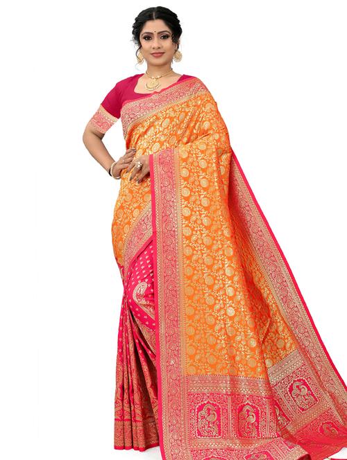 orange self design saree with blouse - 19413971 - Very Small Image - 1
