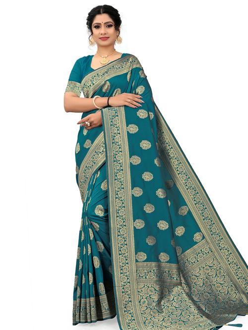 turqoise self design saree - 19413973 - Very Small Image - 1