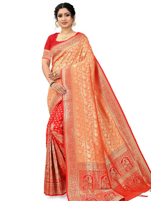 orange self design saree with blouse - 19413975 - Very Small Image - 1