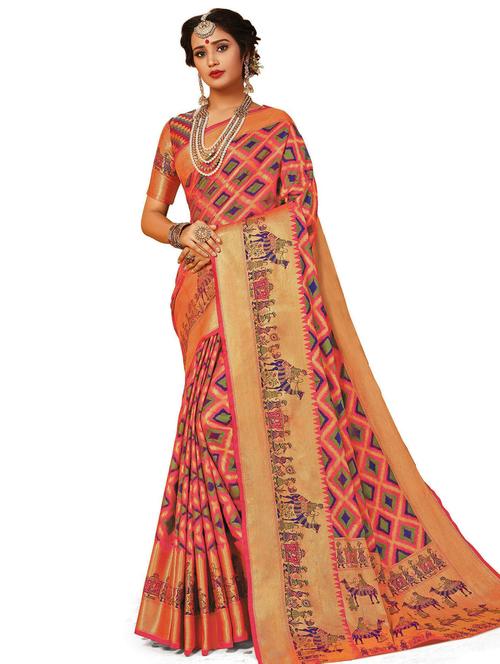 red self design saree with blouse - 19413999 - Very Small Image - 1