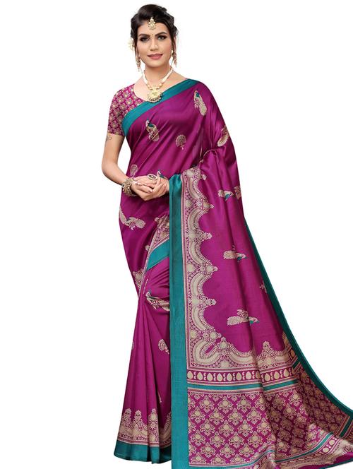 pruple printed saree with blouse - 19414011 - Very Small Image - 1