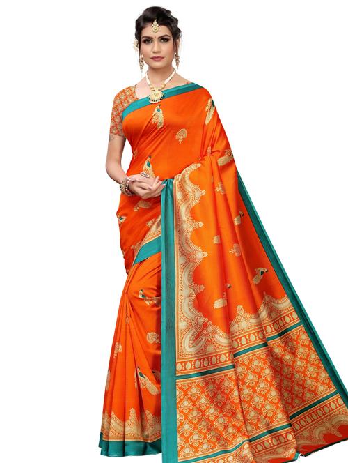 orange self design saree with blouse - 19414021 - Very Small Image - 1
