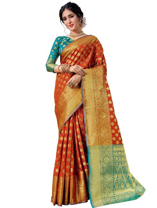 orange self design saree with blouse - 19414023 - Very Small Image - 1