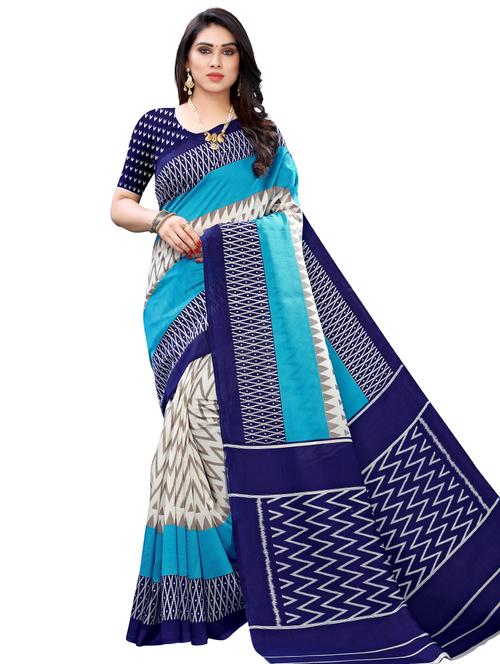 contrast bordered printed saree with blouse - 19414143 - Very Small Image - 1