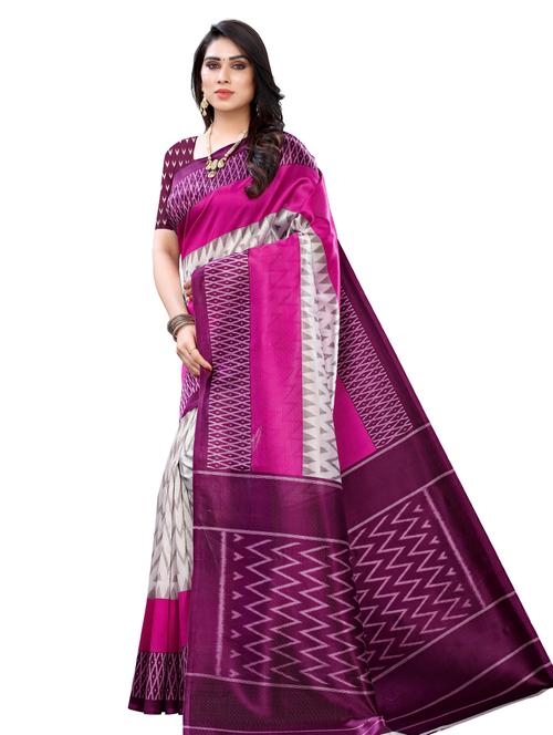 contrast bordered printed saree with blouse - 19414149 - Very Small Image - 1