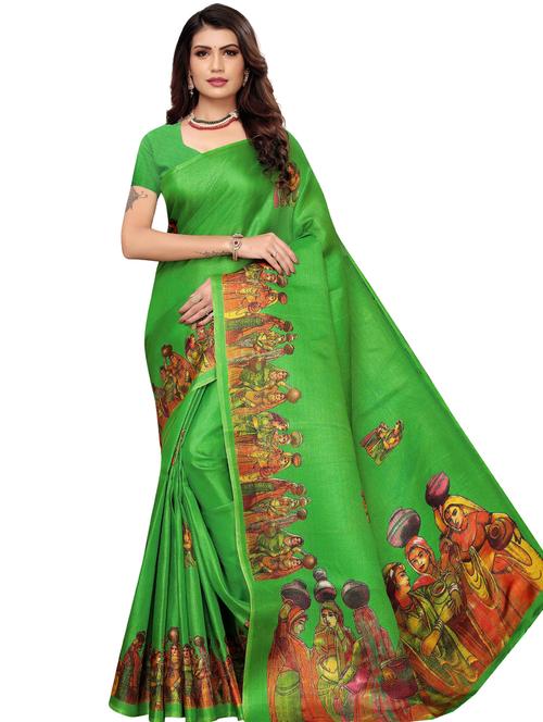 contrast bordered printed saree with blouse - 19414152 - Very Small Image - 1