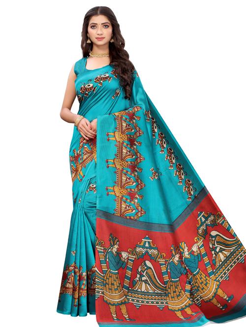 contrast bordered printed saree with blouse - 19414155 - Very Small Image - 1