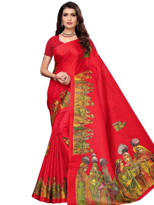 contrast bordered printed saree - 19414161 - Very Small Image - 1