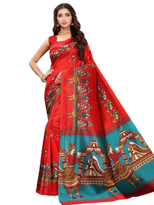 contrast bordered printed saree - 19414164 - Very Small Image - 1