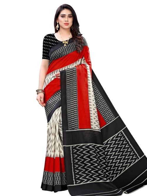 contrast bordered printed saree with blouse - 19414169 - Very Small Image - 1