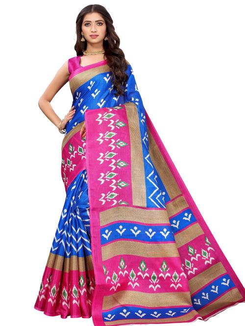 contrast bordered printed saree with blouse - 19414172 - Very Small Image - 1