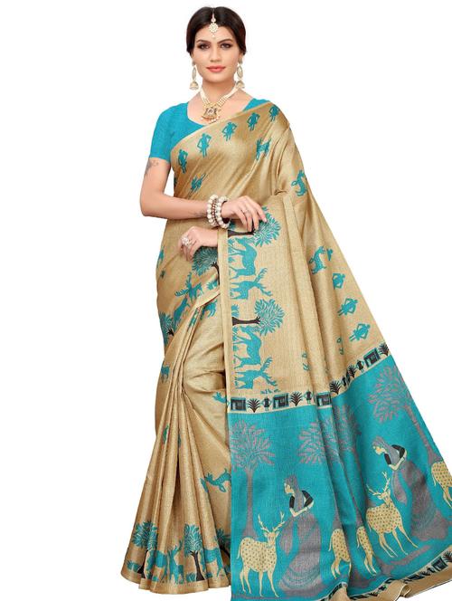 contrast bordered printed saree - 19414175 - Very Small Image - 1