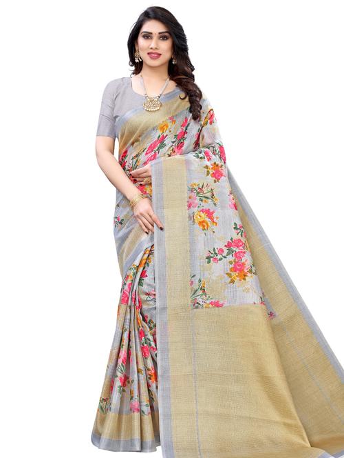 printed bordered saree with blouse - 19414190 - Very Small Image - 1