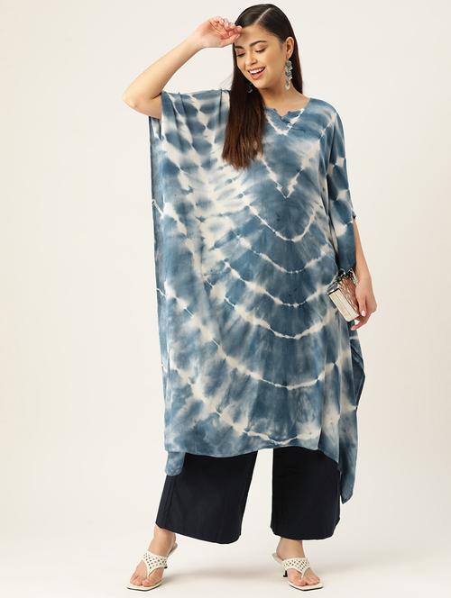 women tie and dye notch neck kaftan kurta - 19414236 - Very Small Image - 1