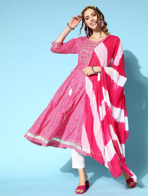leheriya printed kurta pant set with dupatta - 19414268 - Very Small Image - 1