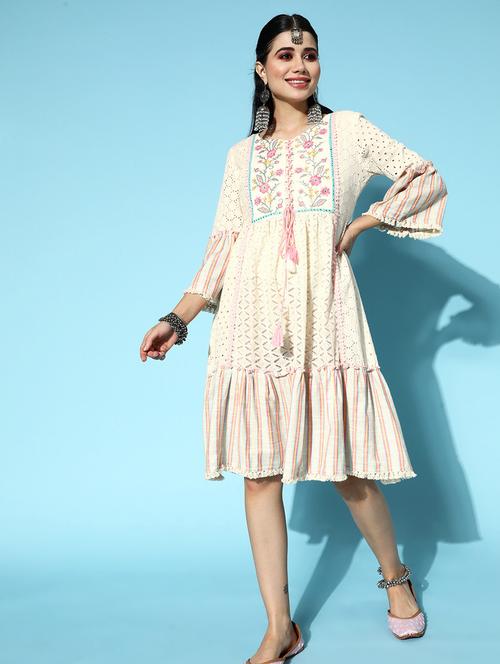 embroidered cotton a-line dress - 19414310 - Very Small Image - 1
