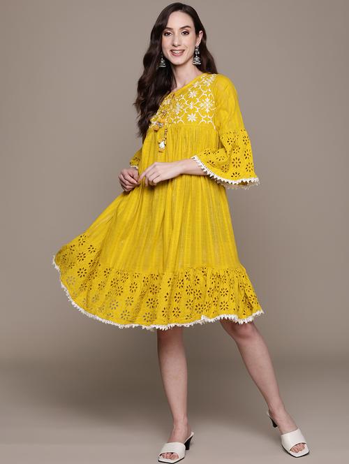embroidered cotton a-line dress - 19414316 - Very Small Image - 1