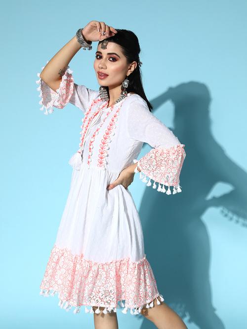 embroidered cotton a-line dress - 19414321 - Very Small Image - 1