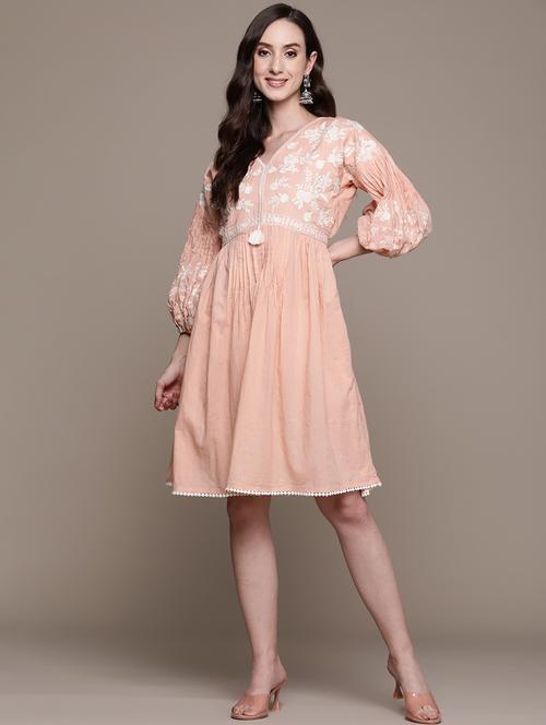 embroidered cotton a-line dress - 19414322 - Very Small Image - 1