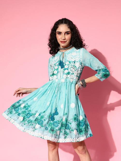 embroidered cotton a-line dress - 19414325 - Very Small Image - 1