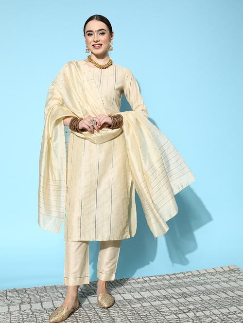 self design kurta pant set with dupatta - 19414395 - Very Small Image - 1