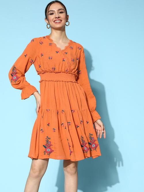 embroidered viscose a-line dress - 19414413 - Very Small Image - 1