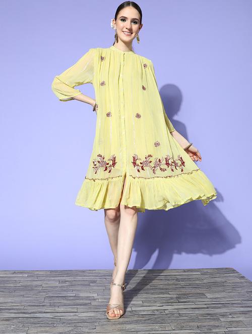 embellished cotton a-line dress - 19414423 - Very Small Image - 1