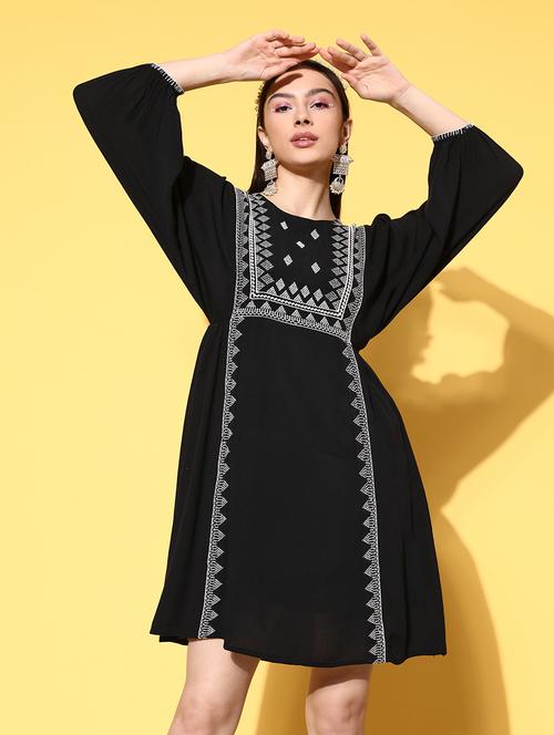 embroidered cotton a-line dress - 19414439 - Very Small Image - 1