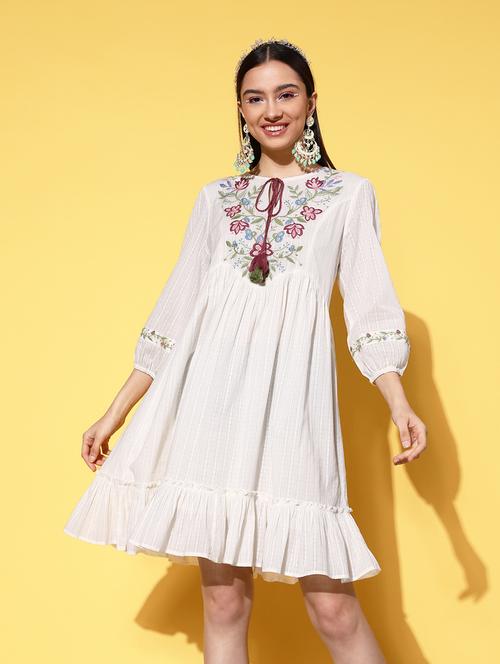 embroidered cotton a-line dress - 19414440 - Very Small Image - 1