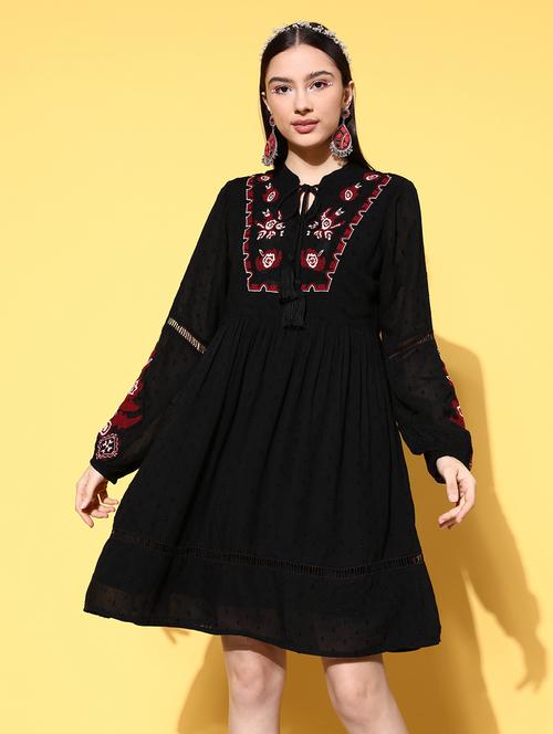 embroidered cotton a-line dress - 19414445 - Very Small Image - 1