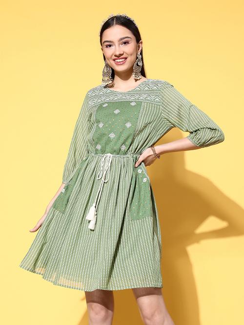 embellished cotton a-line dress - 19414448 - Very Small Image - 1