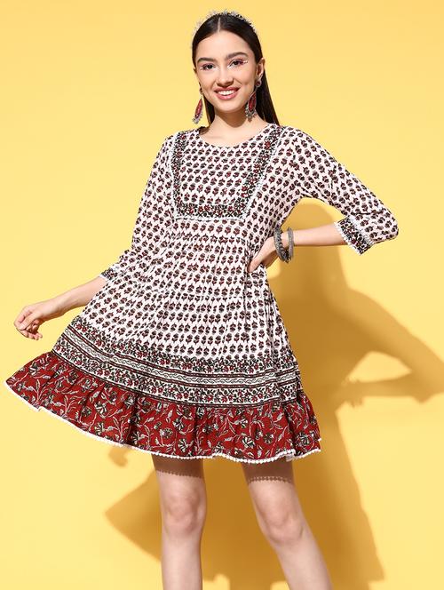 printed cotton a-line dress - 19414451 - Very Small Image - 1