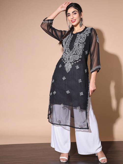 chikankari straight kurti - 19414537 - Very Small Image - 1
