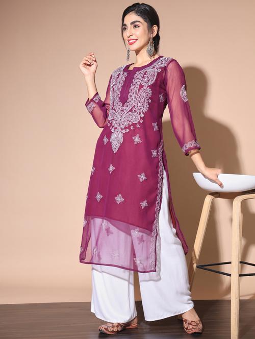 chikankari straight kurti - 19414541 - Very Small Image - 1