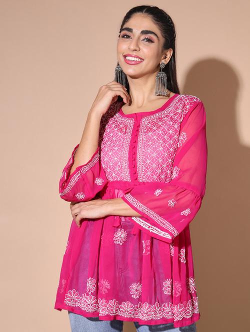 chikankari flared kurti - 19414548 - Very Small Image - 1