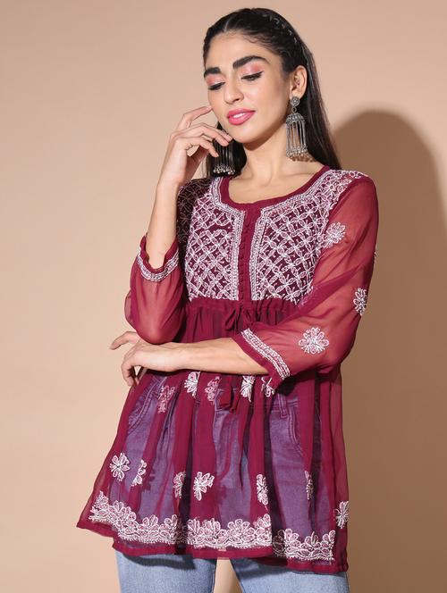 chikankari flared kurti - 19414550 - Very Small Image - 1