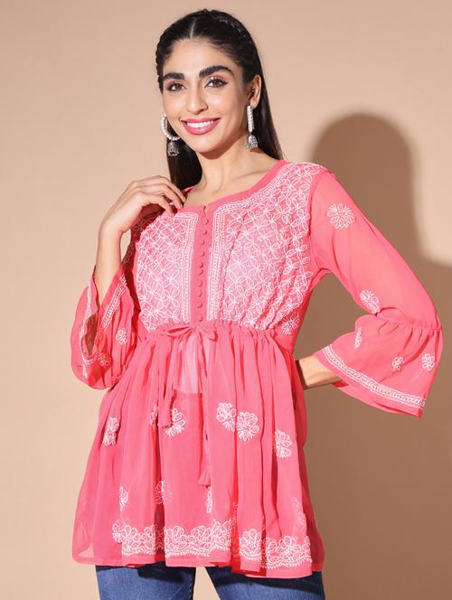 chikankari flared kurti - 19414555 - Very Small Image - 1