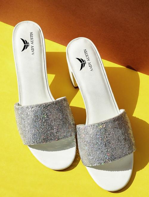 silver embellished slip on block heel sandals - 19415000 - Very Small Image - 1