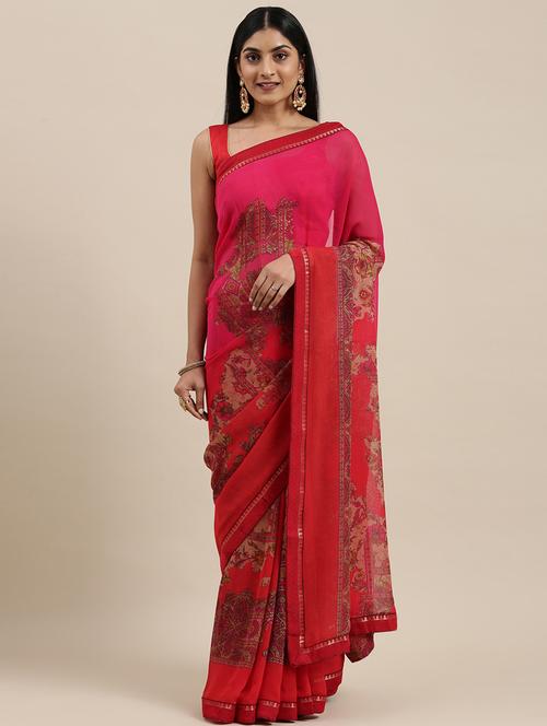self design printed saree with blouse - 19415160 - Very Small Image - 1