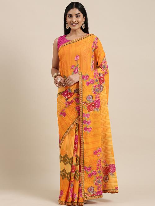 self design printed saree with blouse - 19415183 - Very Small Image - 1