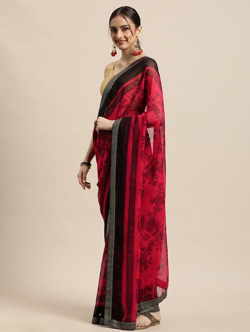self design florals printed saree with blouse - 19415184 - Very Small Image - 1