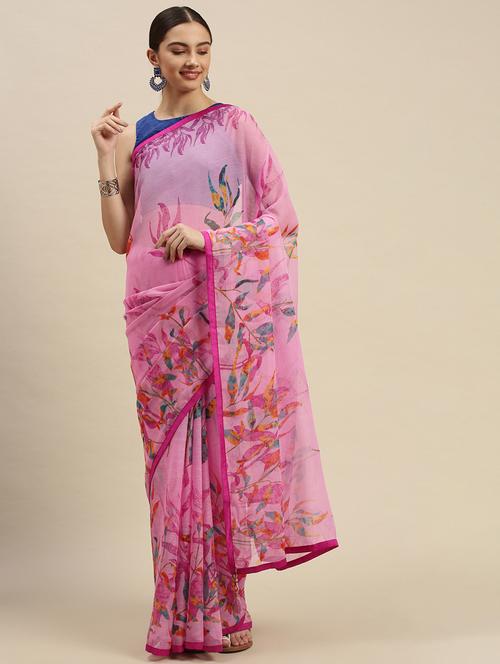 self design florals printed saree with blouse - 19415185 - Very Small Image - 1