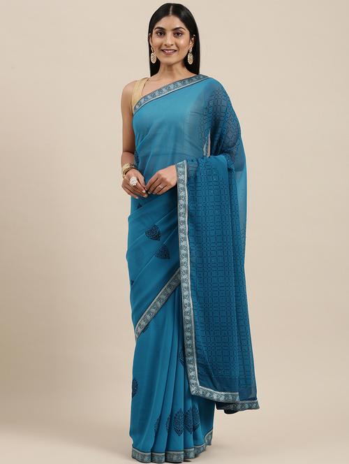 self design printed saree with blouse - 19415201 - Very Small Image - 1
