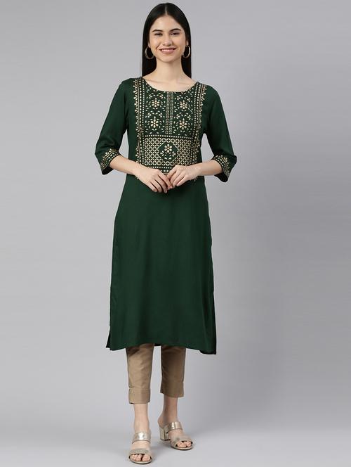printed rayon straight kurta - 19415286 - Very Small Image - 1