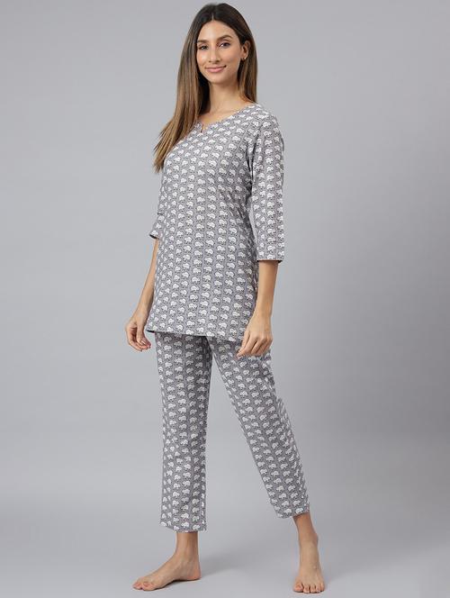 grey printed pyjama set nightwear - 19416125 - Very Small Image - 1