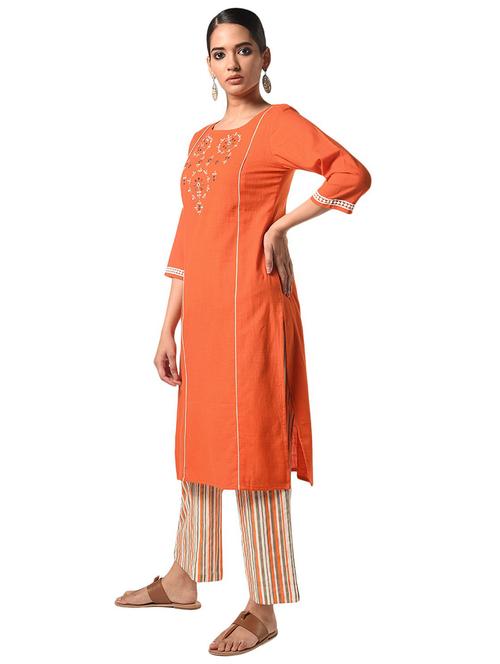 orange cotton blend kurta palazzo set - 19416149 - Very Small Image - 1